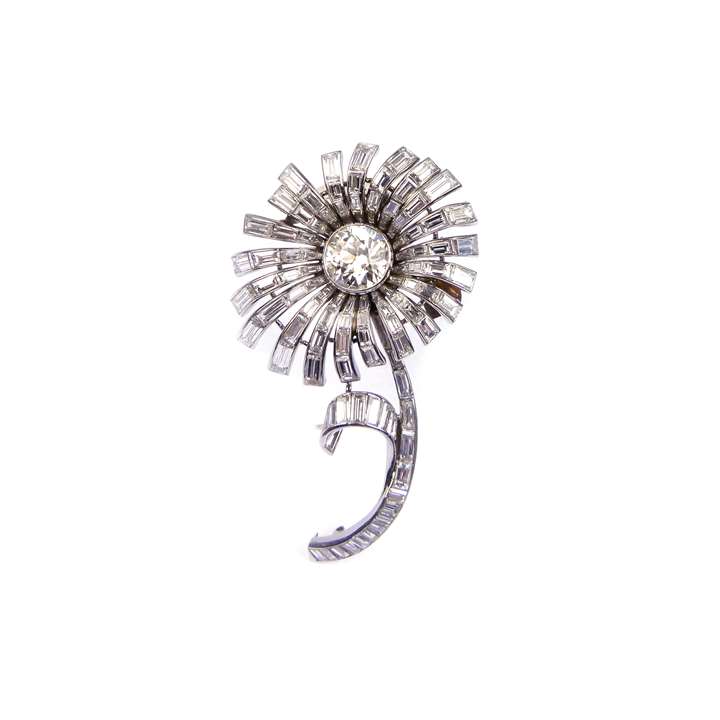 Mid 20th century diamond set stylised flower brooch